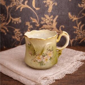 Antique Nippon Hand Painted Floral Mustache Shaving Mug Gold Rim